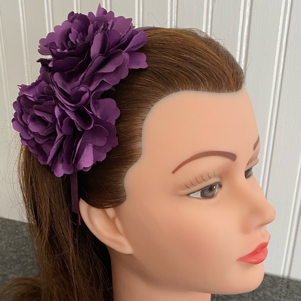 Girls J Crew  Purple Silky Rose Flower Headband